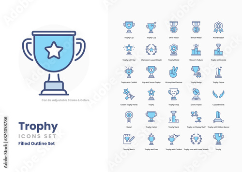 trophy icons collection. Set contains such Icons as Trophy, Achievement, Award, Prize, Honor, Victory, Recognition, Success, Champion, Winner, and more