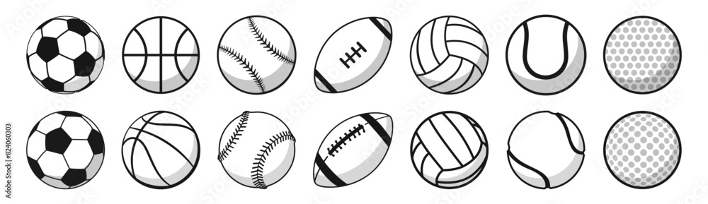 Sports balls minimal flat icon set. Vector Sport Balls and equipment ...