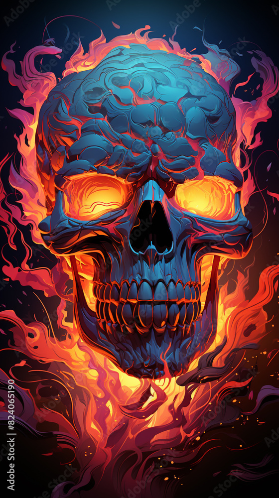Skull Engulfed in Flames Against a Black Background Skull Engulfed in Flames Against a Black Background
