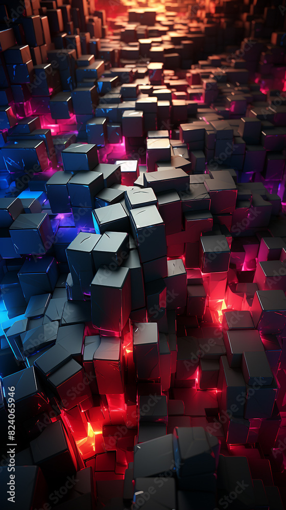 Obraz premium Illuminated Cubes on Dark Background