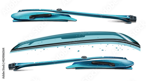 Variety of modern windshield wiper blades with color accents isolated on white	
