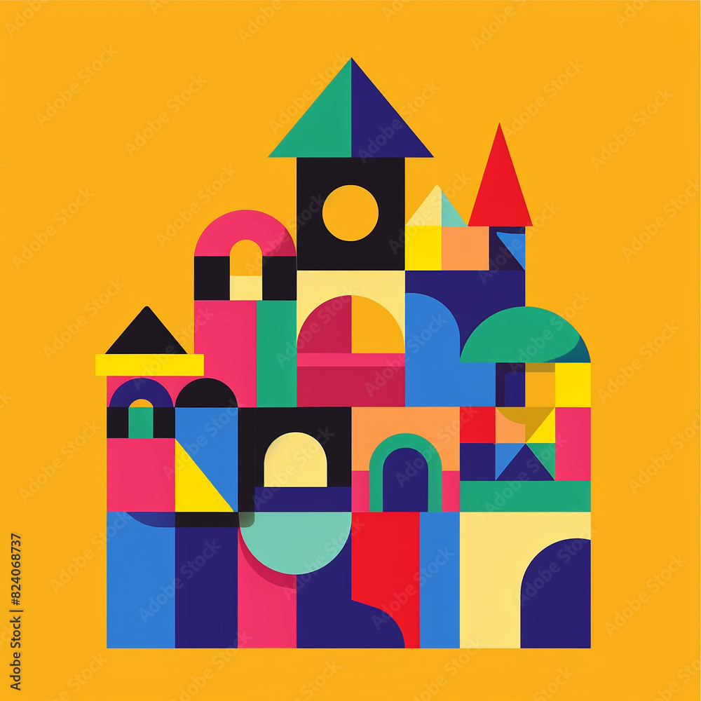 Illustration of a building made of children's cubes.