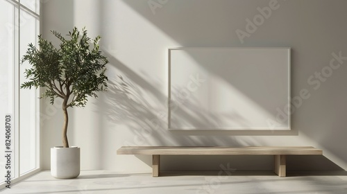 Sleek and modern empty wall frame mockup in a metallic silver finish, perfect for a contemporary look.