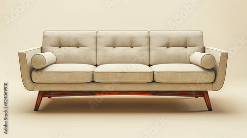 Illustration of a white beige cozy modern sofa with pillows on an empty background. © Natali08