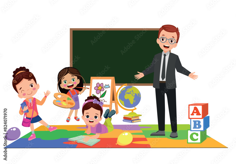 cute students and teacher in classroom cute students and teacher in classroom