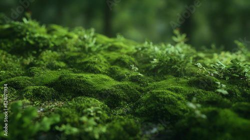 A lush green field of moss and grass