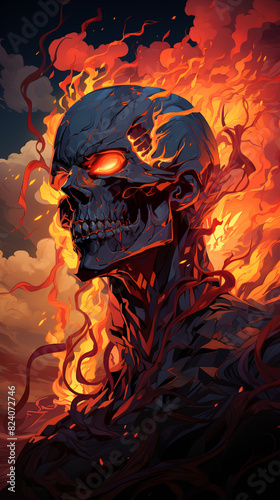 Skeleton Surrounded by Flames