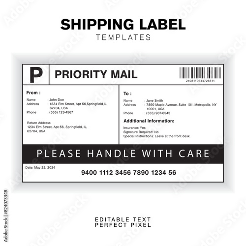 Customizable Shipping Label Design Template with Sender, Recipient, Package Details, and Customs Information for Efficient Shipping