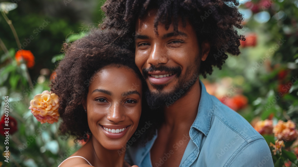 beautiful dark skin couple in the garden beautiful dark skin couple in the garden