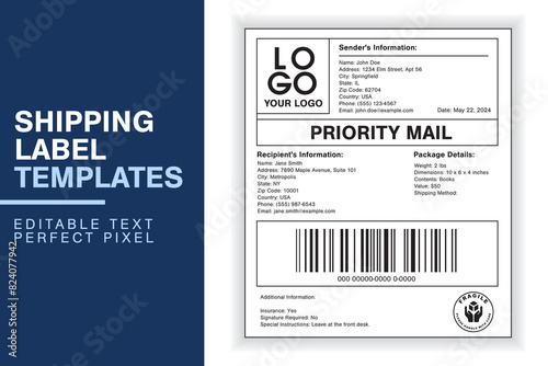 Customizable Shipping Label Design Template with Sender, Recipient, Package Details, and Customs Information for Efficient Shipping