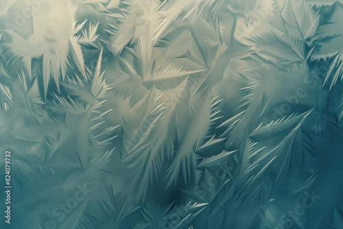Artistic close-up of frost patterns on glass, resembling natural ice crystals in a winter wonderland photo