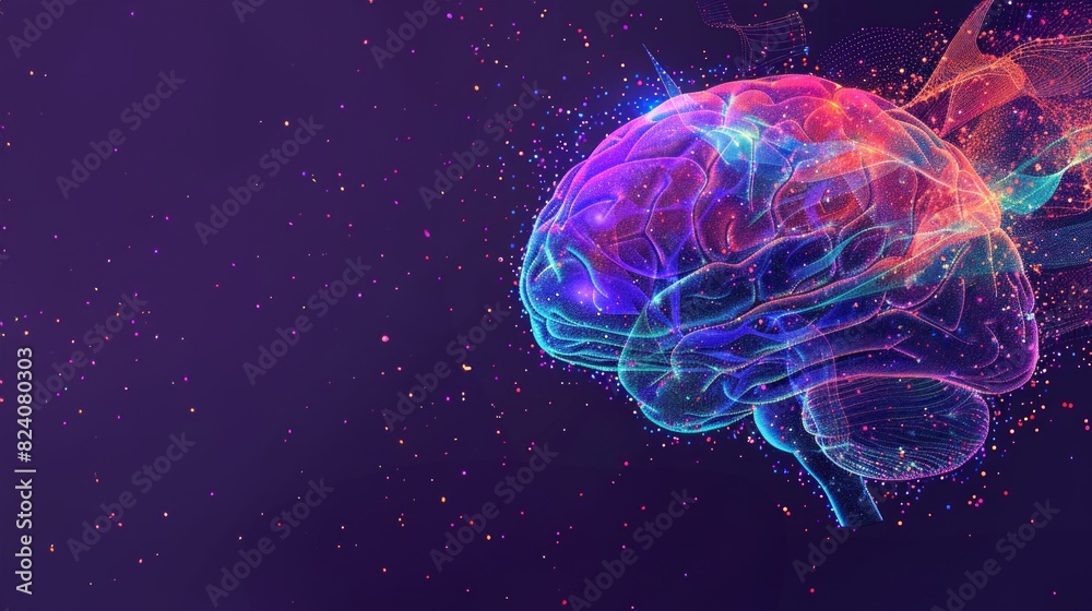 Vivid Abstract Digital Brain Illustration on Dark Background with Neural Connections and Data Particles. Copy space Vivid Abstract Digital Brain Illustration on Dark Background with Neural Connections and Data Particles. Copy space