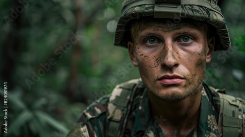 The picture of the camouflage soldier has been sending to the mission inside the forest, the camouflage specialist require experience in combat and conceal skill, soldier hide inside woodland. AIG43.