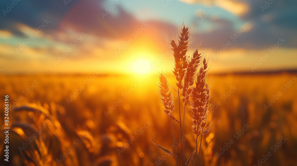 close up pf wheat in the field at sunset close up pf wheat in the field at sunset
