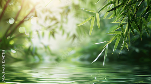 Close up of bamboo tree above water  perfect for naturethemed designs  environmental concepts  wellness content  and relaxation products.