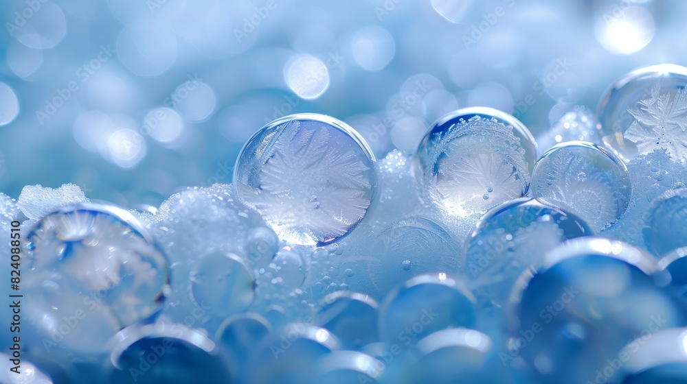 The frozen ane bubbles creating an optical illusion resembling a frozen of balloons.