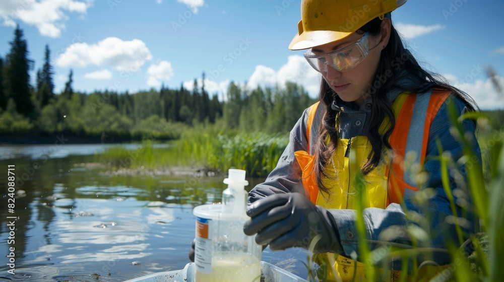 Φωτογραφία An environmental scientist studies water samples from nearby rivers and lakes to assess the impact of oil sands extraction