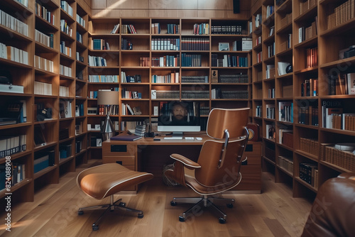 Desk and Chair Surrounded by Books