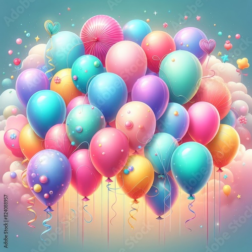 Festive Fun: Set of Colorful Matte Balloons Floats Upward. Party Decorations. generative AI