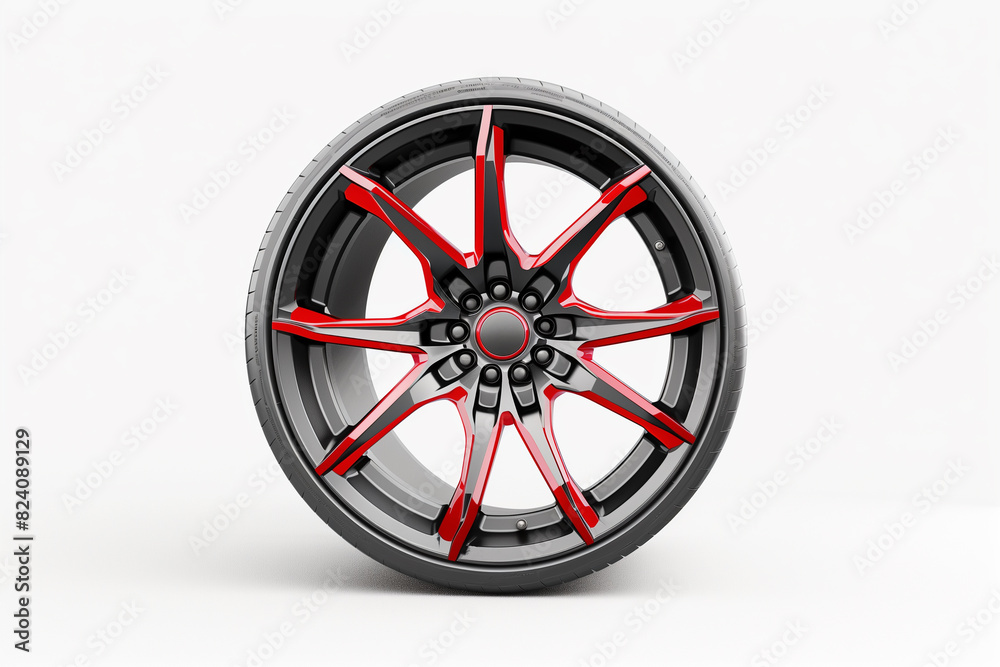 Obraz premium Red and Black Wheel on White Background