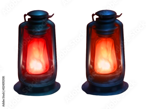 lanter with fire, stylized and colored with transparent background. photo