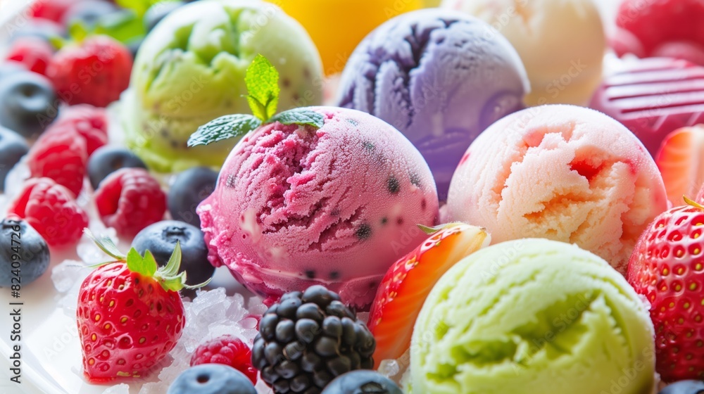 ice cream balls berries and fruits. ice cream balls berries and fruits.