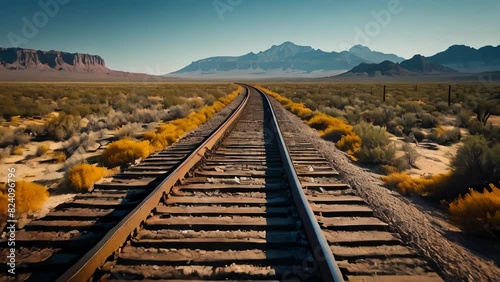 Wild west landscape with locomotive rails photo