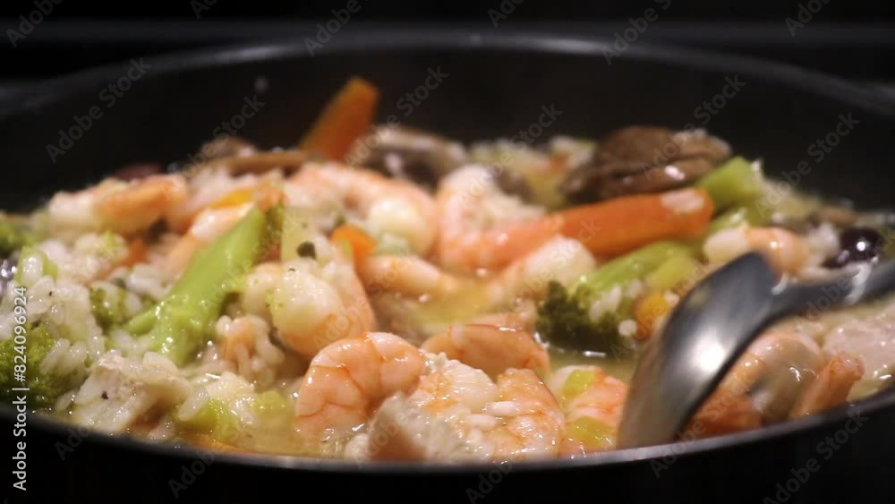 Stirring Prawn Risotto Healthy Cooking Cuisine Food Preparation Vegetables Rice Stirring Prawn Risotto Healthy Cooking Cuisine Food Preparation Vegetables Rice