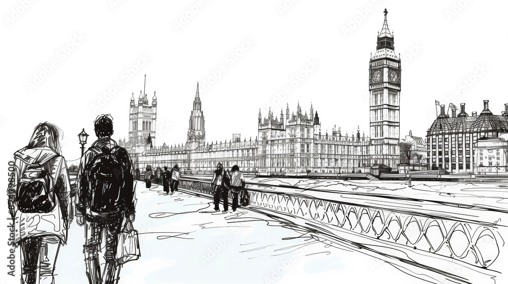 Architecture, HB pencil drawn human figures, man, woman, kids, people ...