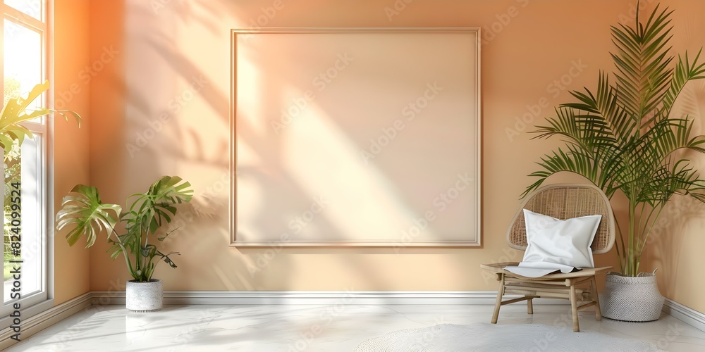 Minimal beige room with mockup frame for home interior background. Concept Home Decor, Interior Design, Beige Aesthetic, Mockup Frame, Minimalist Room Minimal beige room with mockup frame for home interior background. Concept Home Decor, Interior Design, Beige Aesthetic, Mockup Frame, Minimalist Room