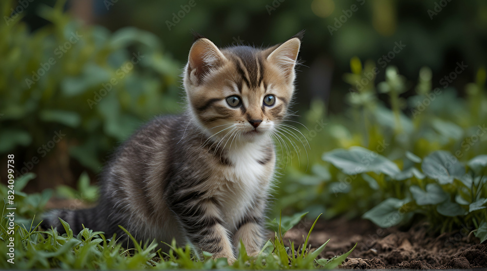 Chewie the cat in the wild on grass.  Genrative.ai
