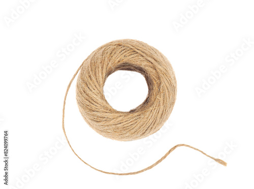 Natural jute twine string rope isolated on white background