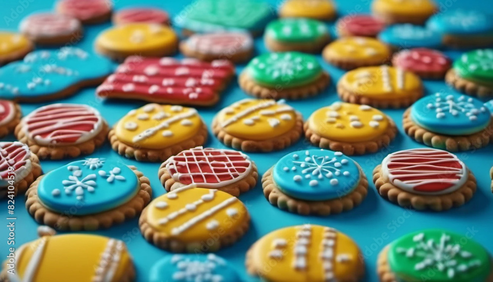 Colorful cookies with blue background 