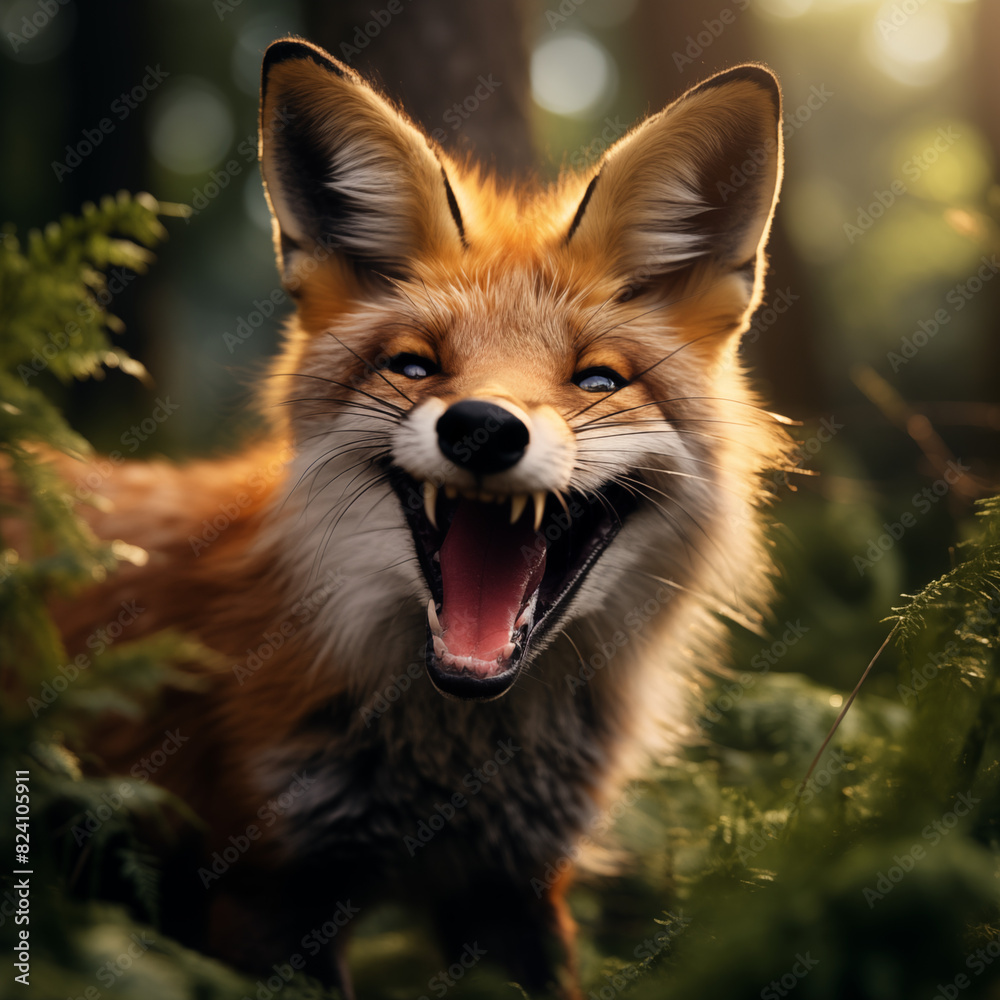 Fototapeta premium Uma raposa nervosa na floresta