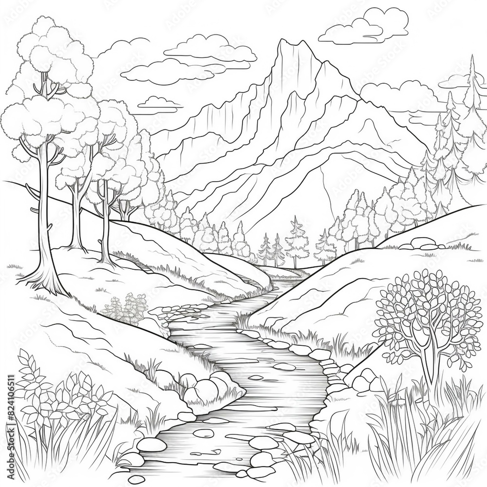 Printable Anime Scenery Coloring Page for Kids and Adults - Fun and Relaxing Artistic Activity