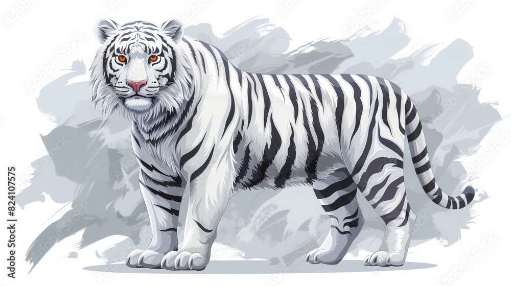 Naklejka premium A detailed drawing of a white tiger with striking orange eyes