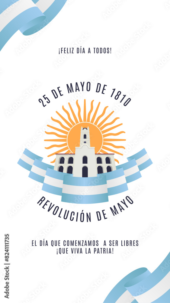 25 de Mayo de 1810, día de la revolución argentina. Viva la patria. Historia para redes sociales