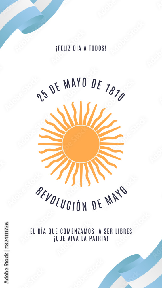 25 de Mayo de 1810, día de la revolución argentina. Viva la patria. Historia para redes sociales
