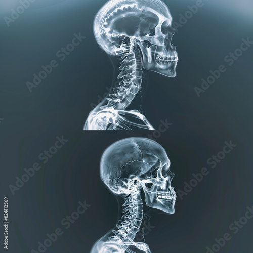 X-Ray Image of Human Skeleton, Detailed Medical Illustration, Radiographic Anatomy, Healthcare and Medical Diagnostics, Bone Structure, Medical Imaging Art, 4K Wallpaper, Poster