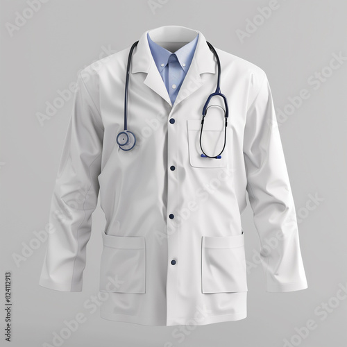 Professional Male Doctor in White Lab Coat with Stethoscope, Front View on Grey Background, Medical Professional Portrait for Healthcare Marketing, Poster, 4K Wallpaper