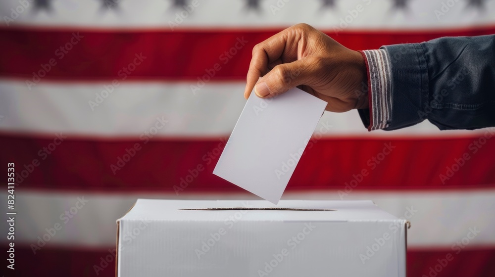 person with voting paper with the USA flag background in high resolution and high quality. vote concept person with voting paper with the USA flag background in high resolution and high quality. vote concept