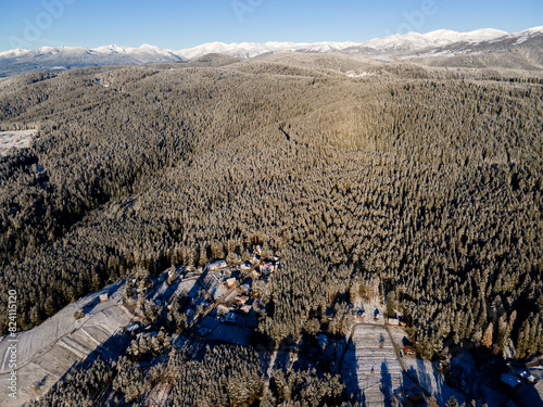 Aerial Winter view of Yundola area , Bulgaria photo