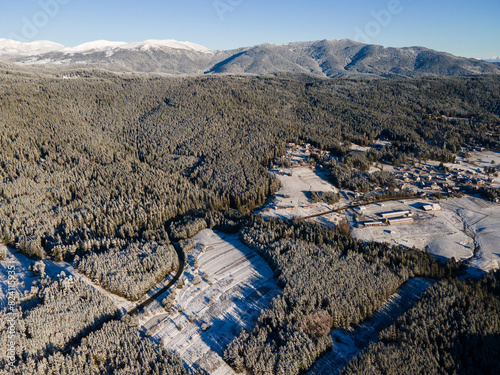 Aerial Winter view of Yundola area , Bulgaria photo