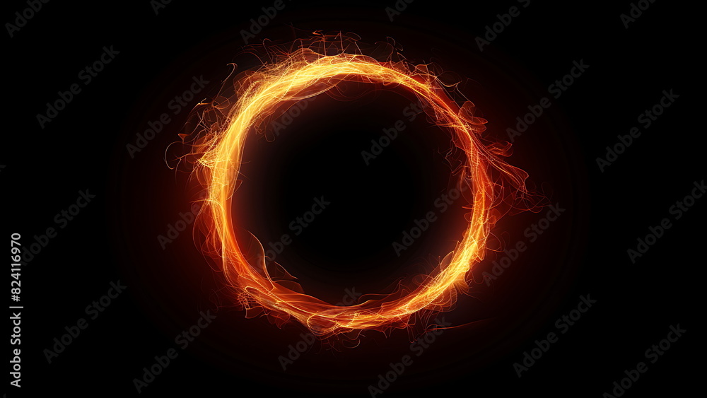 circle neon flame isolated on black background