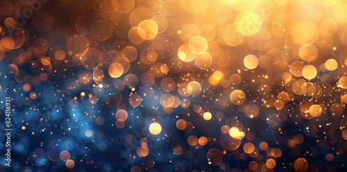 New Year background with fireworks and bokeh lights, golden blue color palette