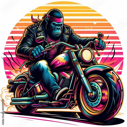 Fierce Gorilla Riding a Powerful Motorcycle photo