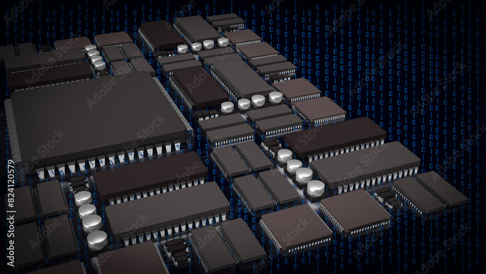 Obraz premium The Ic and pcb Board for technology or it concept 3d rendering.