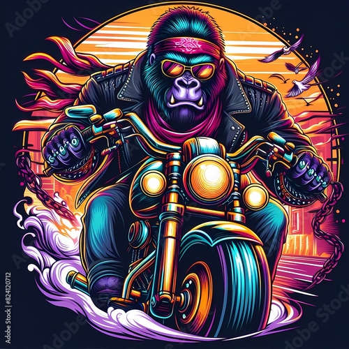 Fierce Gorilla Riding a Powerful Motorcycle