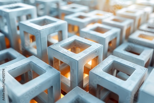 Wallpaper Mural Abstract arrangement of white cubic structures with hollow centers and warm glowing lights, creating a modern and futuristic aesthetic with geometric patterns Torontodigital.ca