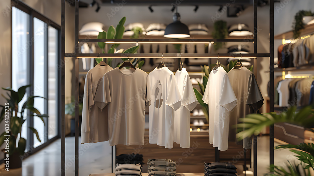 modern elegant t-shirt rack in a store modern elegant t-shirt rack in a store